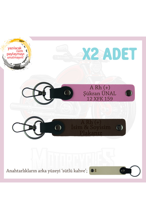 Name Plate and a Rh (+) Blood Group Written Keychain 2 Pcs, K Coffee-Pink-Sk, to Motorcycle Lovers