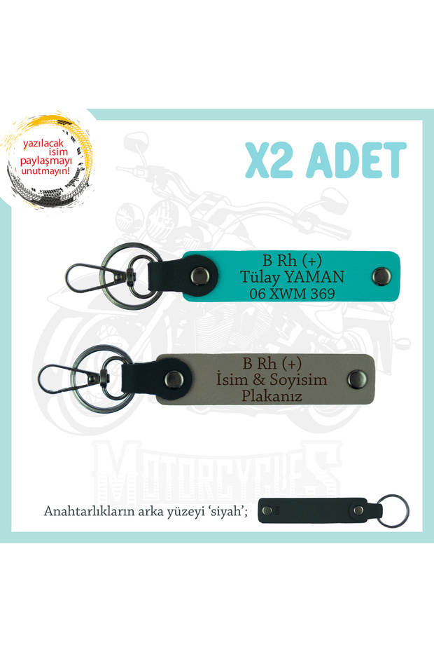 Motor Enthusiast's Name Plate, Custom Production X2 Keychain with B + Blood Group Lettering, Ash Grey-K Turquoise-Syh