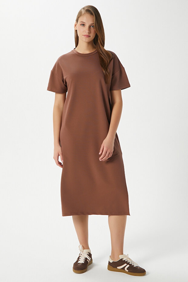 Women's Alissa Slit Brown Combed Cotton Dress 15171
