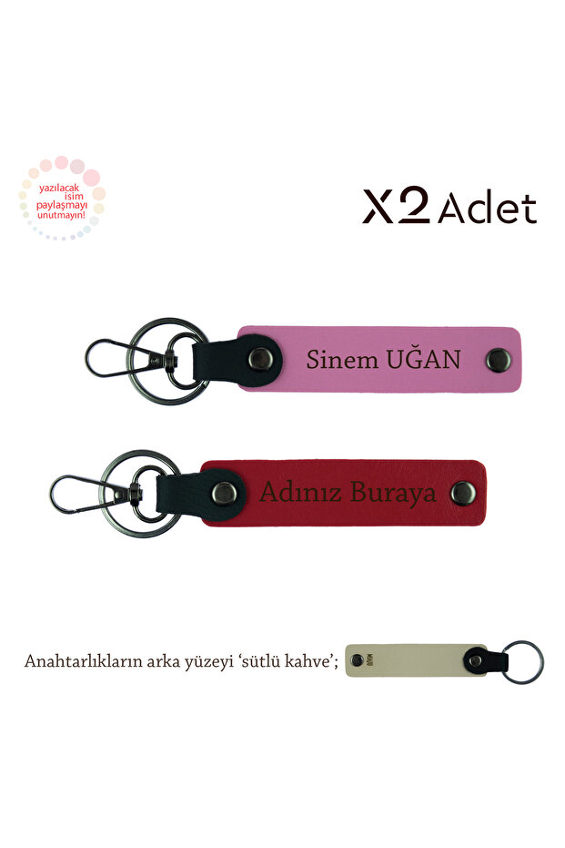 Stylish Gift for New Year, 2-Piece Keychain Gift Set with Name Written, Red-Pink-Milk Coffee