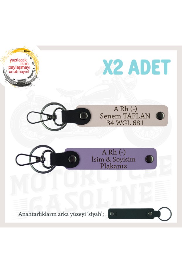 Exclusive for Biker Style, Gift X2 Keychain Set with Name Plate and a Rh (-) Blood Type Lettering, Purple-Powder-Syh