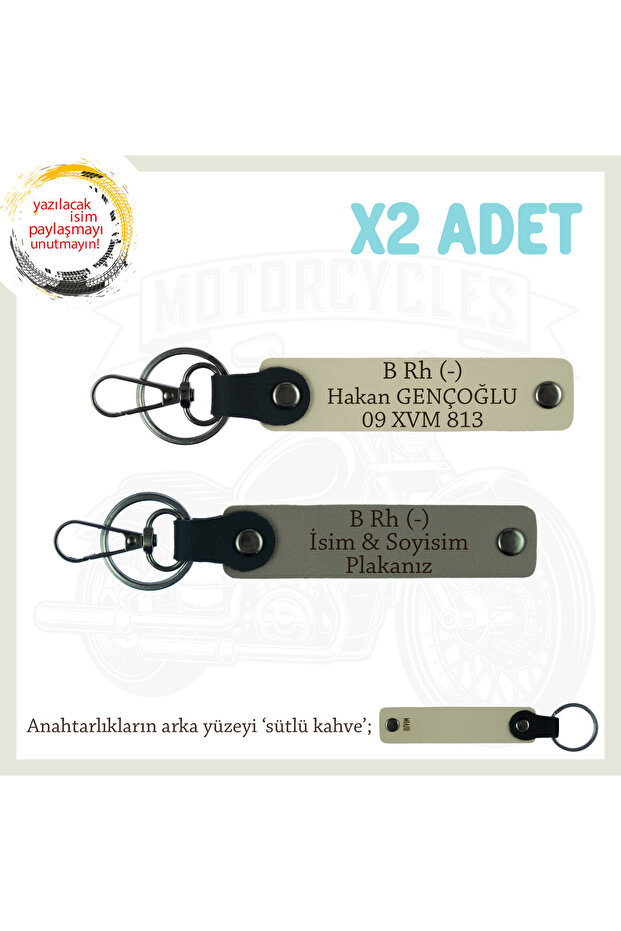 Name Plate and B Rh (-) Blood Group Written X2 Keychain Set, Ash Grey-S Coffee-Sk, Special for Motor Lovers