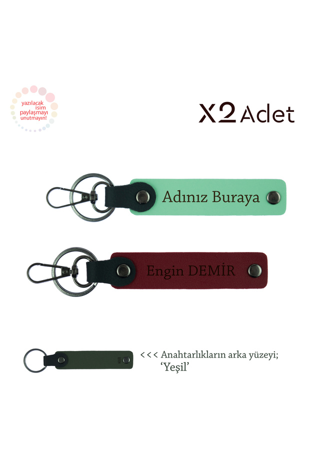 Kankaya Birthday Gesture, Name Written Set of 2 Keychains, Green-Claret Red-Green
