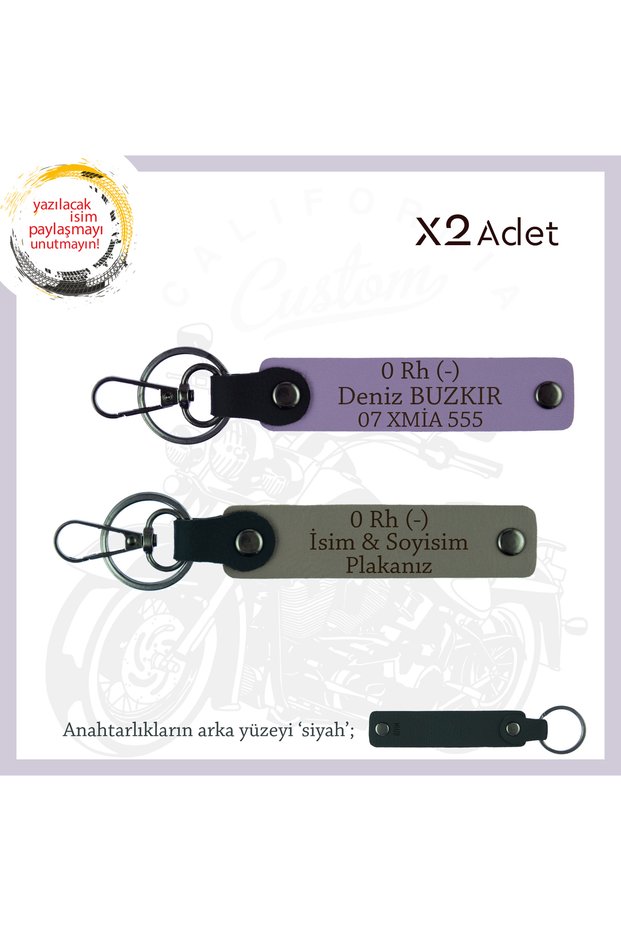 For Speed Lovers, X2 Keychain with Name Plate and 0 Rh - Blood Type Lettering, Custom Gift, Ash Grey-Purple-Syh