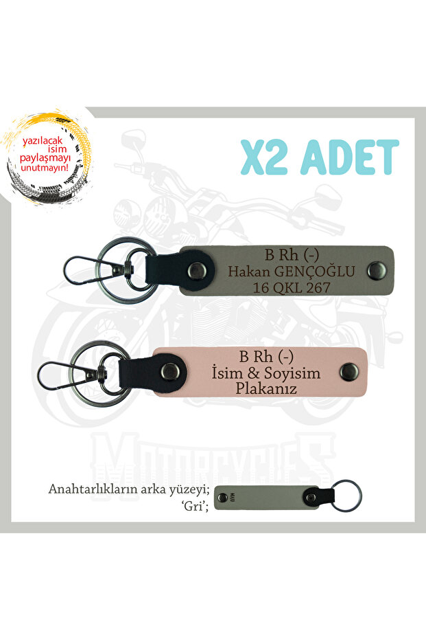 Biker Lover Gift Name Plate and B Rh (-) Blood Type Written X2 Keychain, Puppy-Muffle Gray-Gr