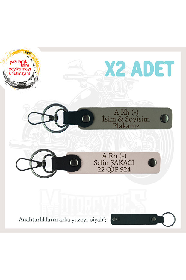 Name Plate and a Rh (-) Blood Group Written X2 Keychain, Ash Grey-Powder-Syh, Motorcycle Adventurers
