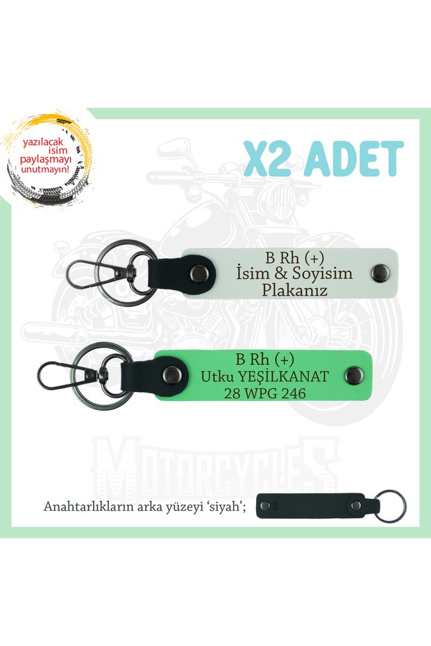 Emergency Keychain with Name Plate and B Rh+ Blood Group Written, White-F Green-Syh, Biker Friends