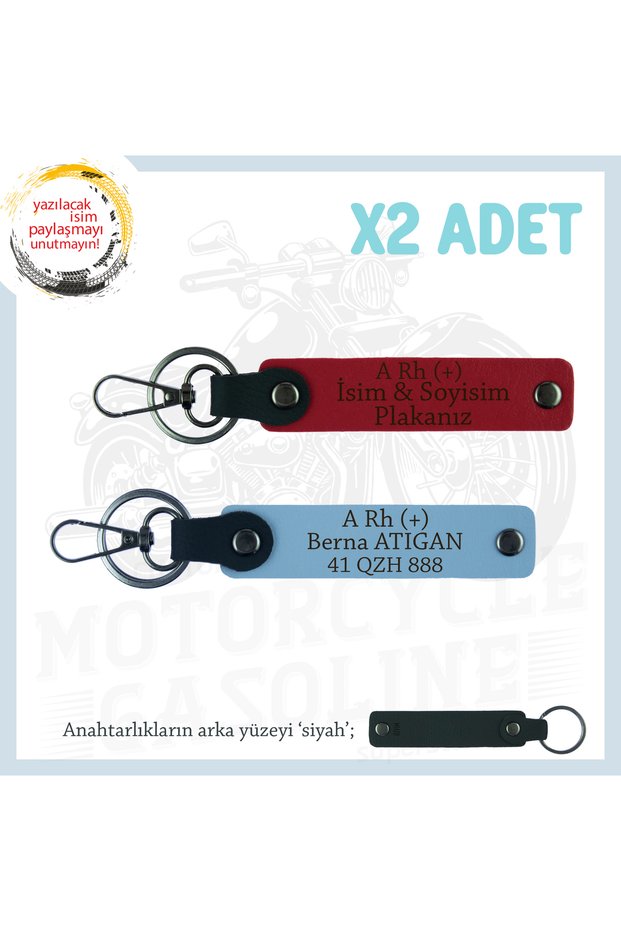 Meaningful Engine X2 Keychain with Name Plate and A+ Blood Type Written, Red-Blue-Syh, Exclusive for Biker Style