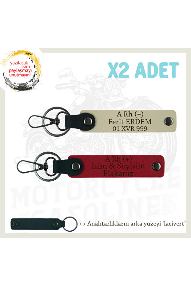 Special Name Plate for Biker Friends, Gift X2 Keychain with Rh + Blood Group Lettering, Red-S Brown-Navy