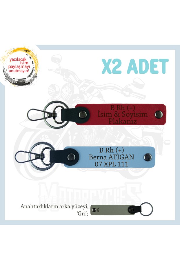 Meaningful Engine X2 Keychain with Name Plate and B+ Blood Type Written, Red-Blue-Gr, Exclusive for Biker Style