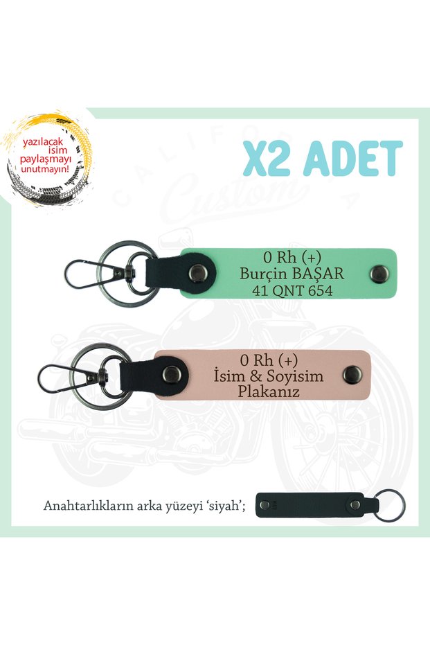 Special Name Plate for Motor Lovers, Special Design X2 Keychain with 0+ Blood Type Written, Baby Mouth-Green-Syh
