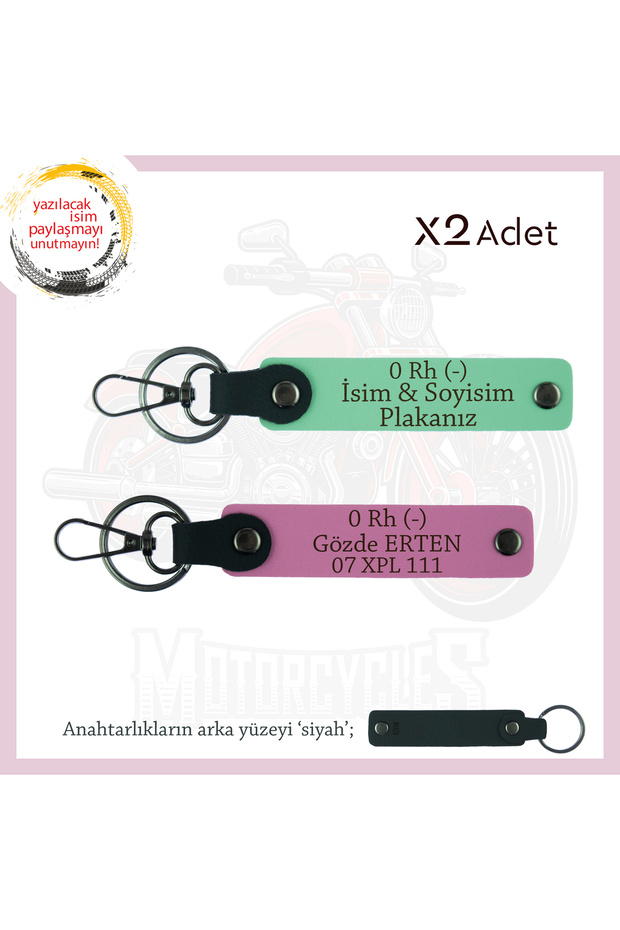 Gift, Green-Pink-Syh, for Speed Lovers, Name Plate and 0 Rh (-) Blood Group Written X2 Keychain Set