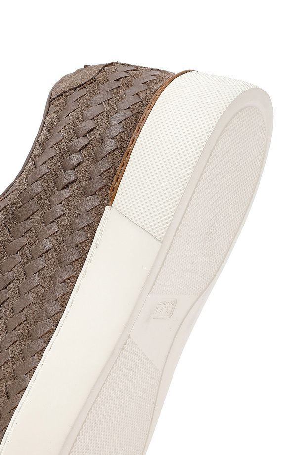 Erkek Vizon Bağcıklı Örgülü Kalın Tabanlı Deri Sneaker 25SFD795214 - 8