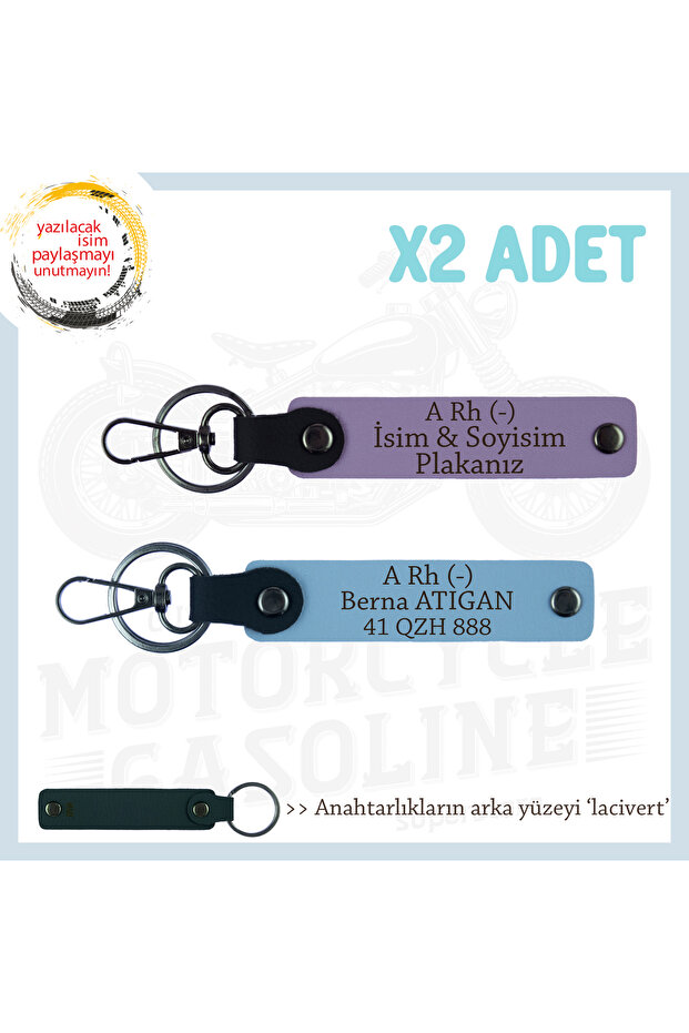 Name Plate and a Rh (-) Blood Group Written X2 Keychain Set, Purple-Blue-Navy, Special Surprise for Speed Lovers