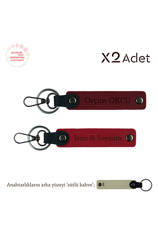 Stylish Gesture for Mom and Dad, Set of 2 Keychains with Names Written, Gift, Red-Claret-Red-Milk Coffee
