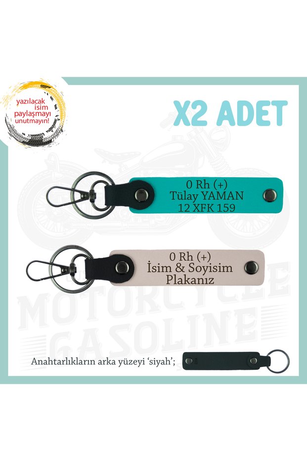 Exclusive for Travelers, Name Plate and 0 Rh (+) Blood Group 2-Piece Keychain Suit, Powder-K Turquoise-Syh