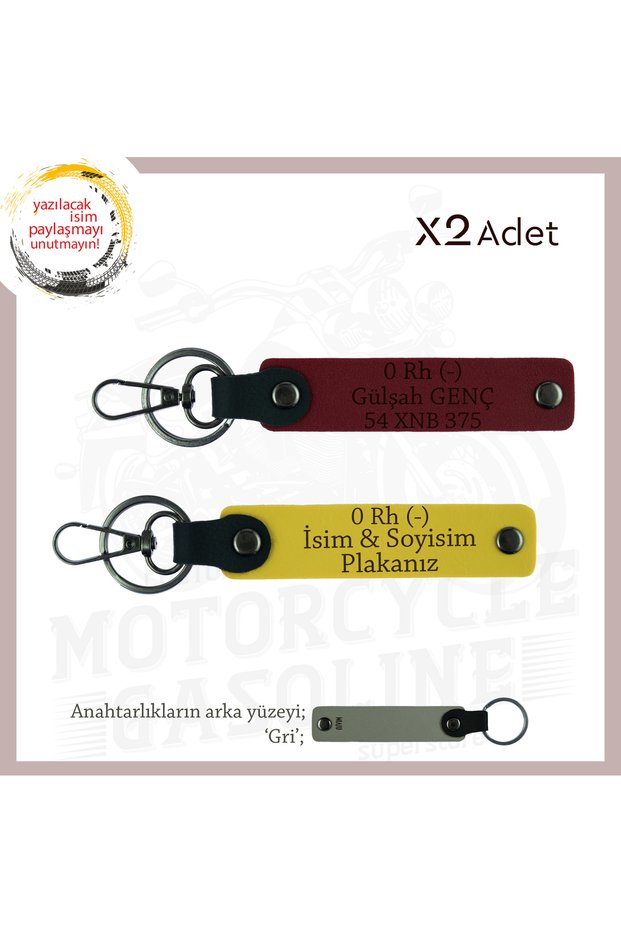 Special Production X2 Keychain, Yellow-Burgundy-Gr, with Name Plate for Motor Enthusiasts and 0 Rh (-) Blood Group Written