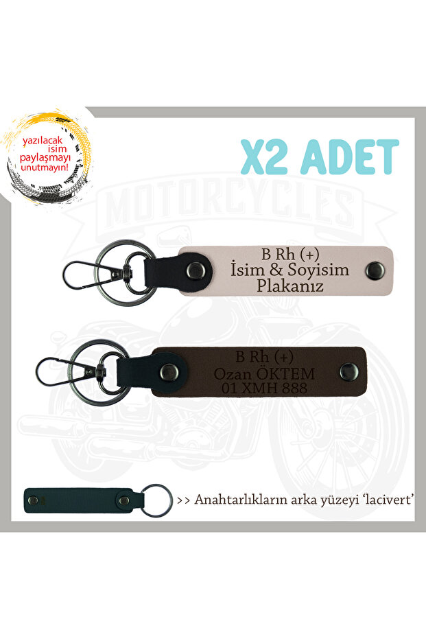 Name Plate and B Rh (+) Blood Group Written X2 Keychain, Powder-K Coffee-Laci, Special for Motorcycle Lovers
