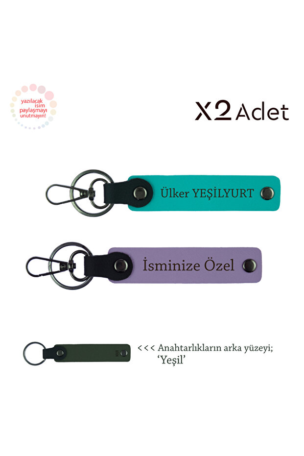 2-Piece Keychain Gift Set with Names Written, Purple Violet-K Turquoise-Green, Birthday Gift for Couples