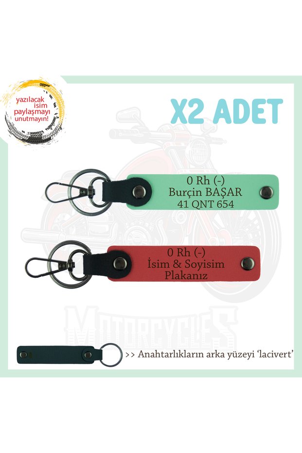2-Piece Keychain, Pomegranate Flower-Green-Lacquer, Special Name Plate for Travelers 0 Rh (-) Blood Group Written