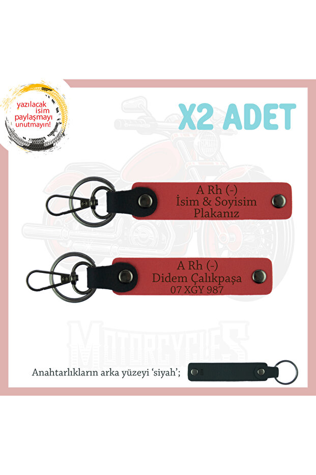 Leather, Pomegranate Flower-Syh, Gift for Motor Lovers Name Plate and X2 Keychain with a Rh (-) Blood Group Written