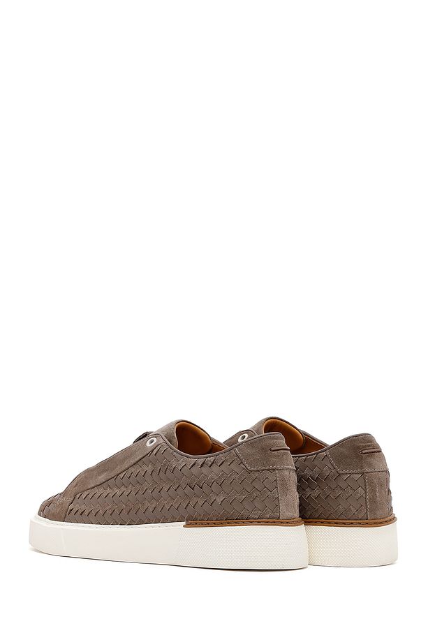 Erkek Vizon Bağcıklı Örgülü Kalın Tabanlı Deri Sneaker 25SFD795214 - 5
