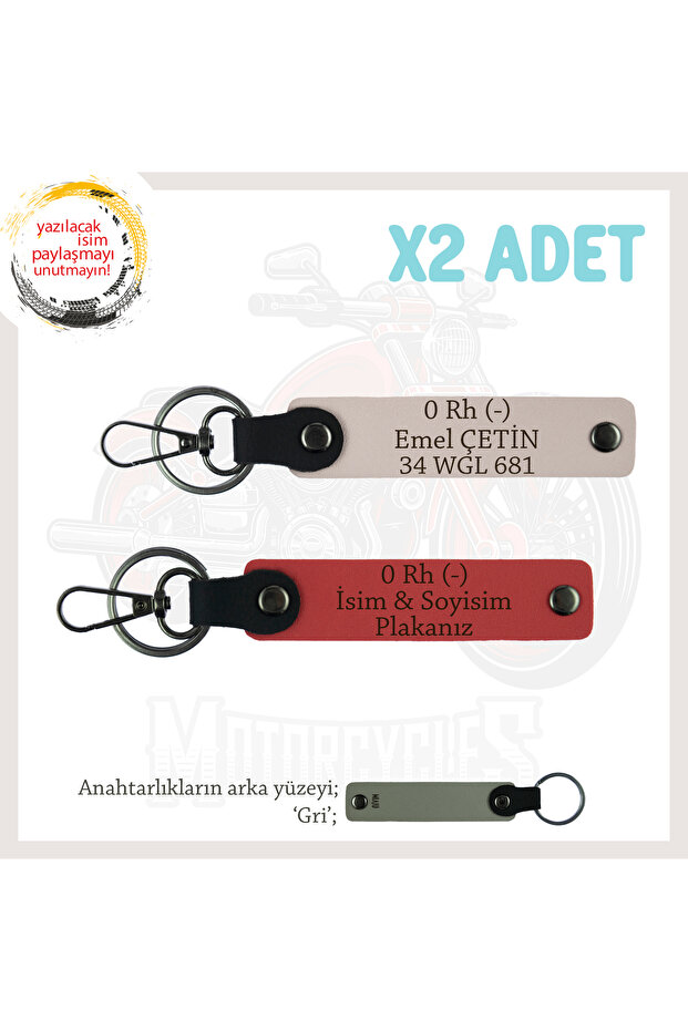 Name Plate and 0 Rh (-) Blood Group Written X2 Keychain, Pomegranate Flower-Powder-Gr, Special for Motor Enthusiasts