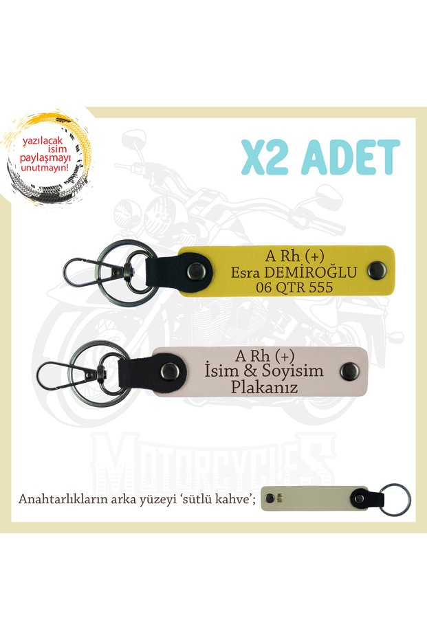 To the Drivers, Gift Leather X2'Li Keychain with Name Plate and a Rh (+) Blood Group, Powder-Yellow-Sk