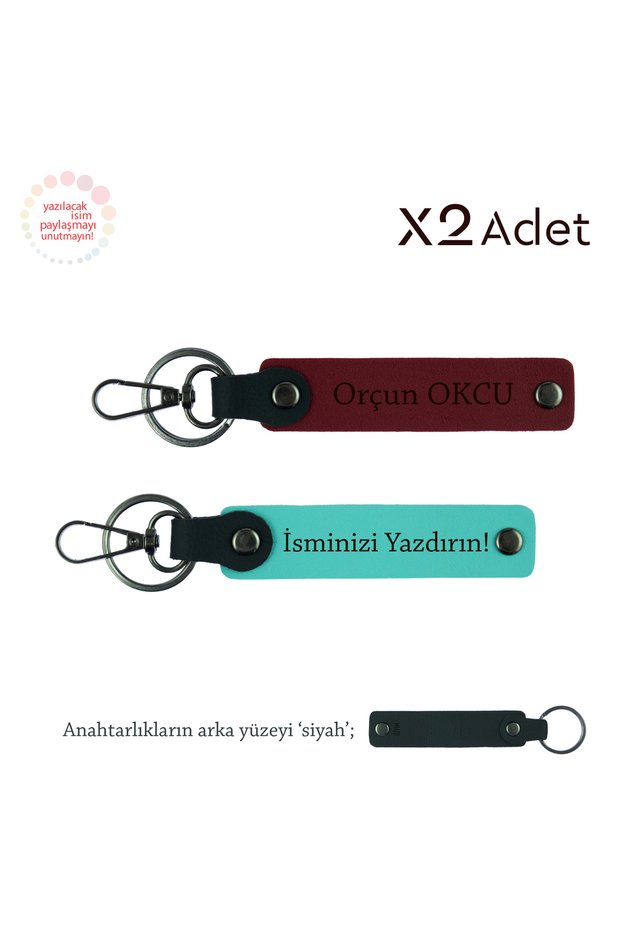 Doctor's Birthday Gift, Set of 2 Keychains with Name and Surname Written, Turquoise-Claret Red-Black