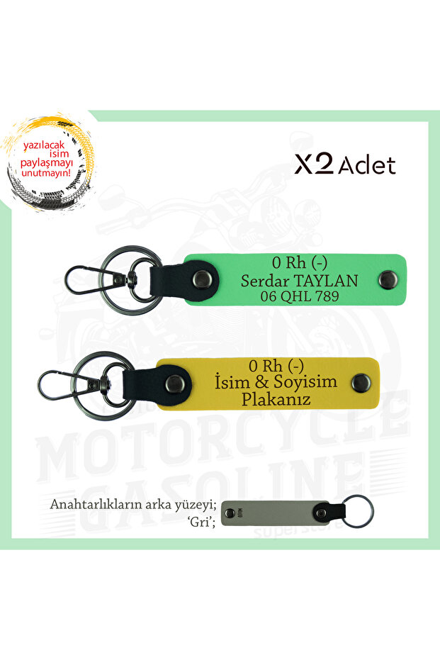Name Plate & 0 Rh (-) Blood Group Written Gift X2 Keychain, Yellow-F Green-Gr, Special for Bikers