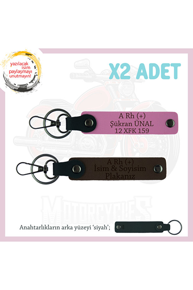 Name Plate and a Rh (+) Blood Group Written 2' Keychain, K Brown-Pink-Syh, Motorcycle Lovers
