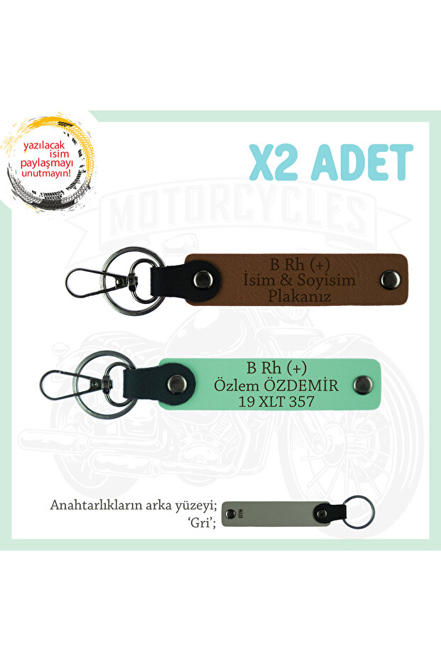 Biker X2 Keychain, Coffee-Green-Gr, Motorcycle Lovers, Name Plate and B Rh + Blood Group Written
