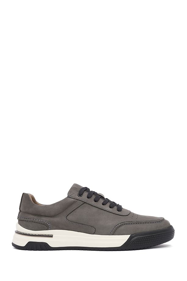 Erkek Gri Bağcıklı Kalın Tabanlı Nubuk Deri Sneaker 25SFD6110V3 - 1