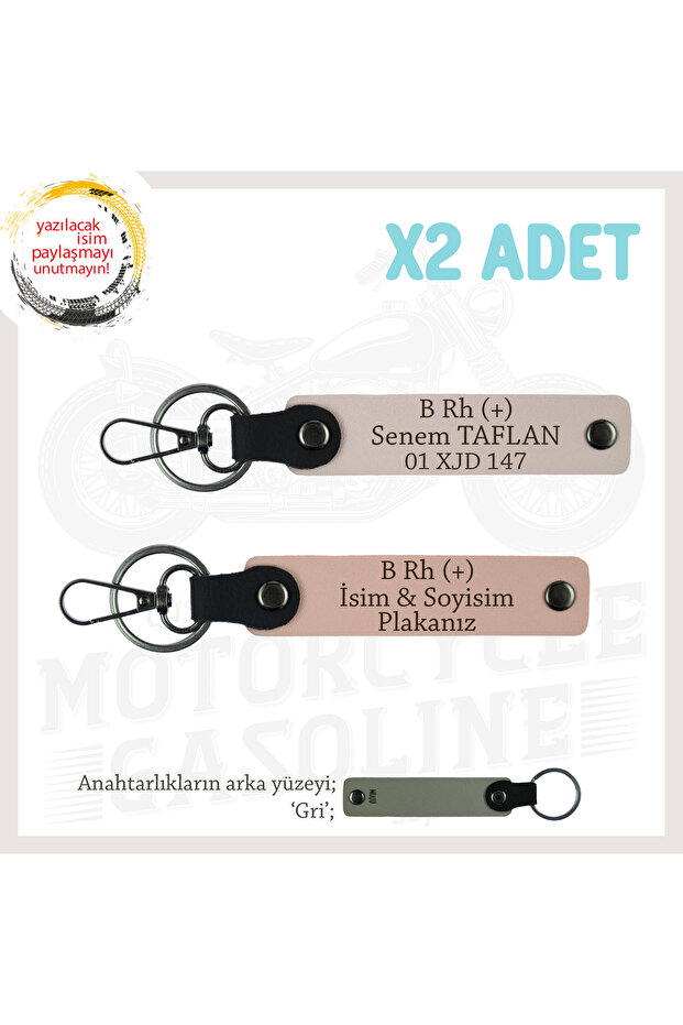 Name Plate and B Rh (+) Blood Group Written 2-Piece Keychain Set, Yavruağzı-Pudra-Gr, Special for Speed Lovers
