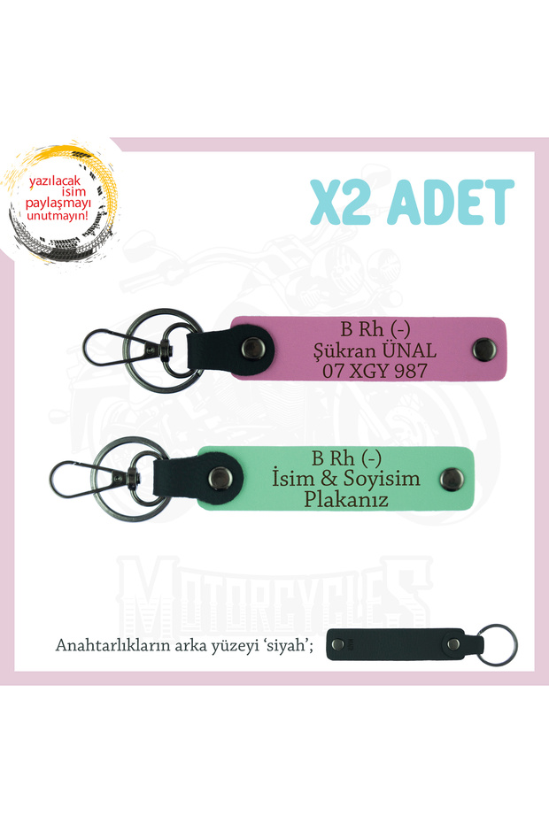 For Speed Lovers, X2 Keychain Set with Name Plate and B Rh (-) Blood Type Lettering, Gift, Green-Pink-Syh