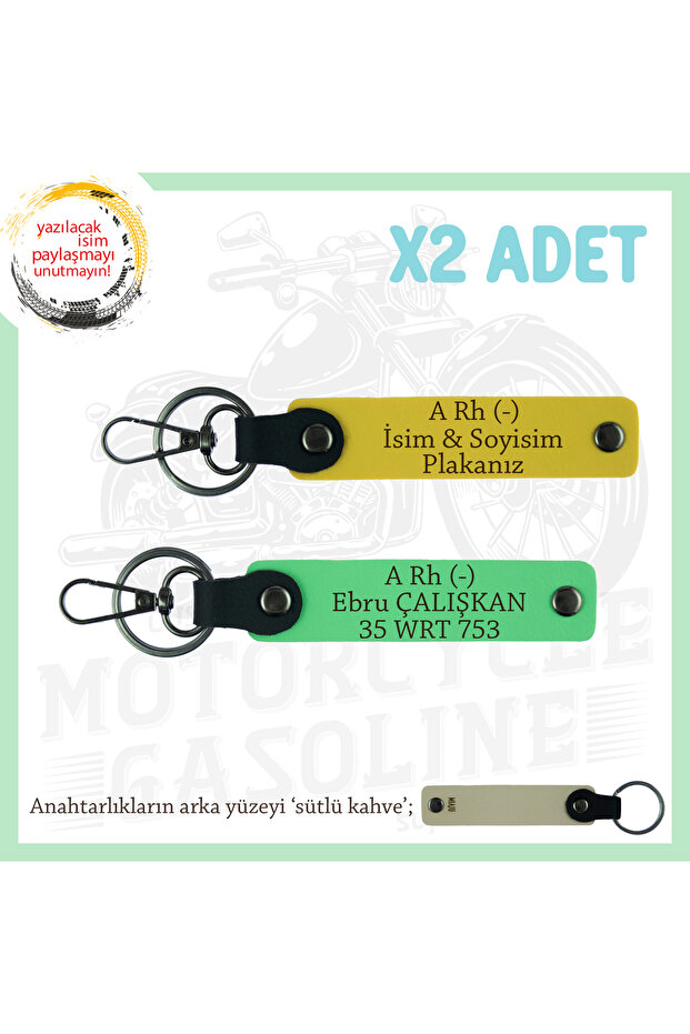 Name Plate & a Rh (-) Blood Group Written Gift X2 Keychain, Yellow-F Green-Sk, Special for Bikers