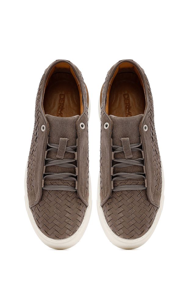 Erkek Vizon Bağcıklı Örgülü Kalın Tabanlı Deri Sneaker 25SFD795214 - 7