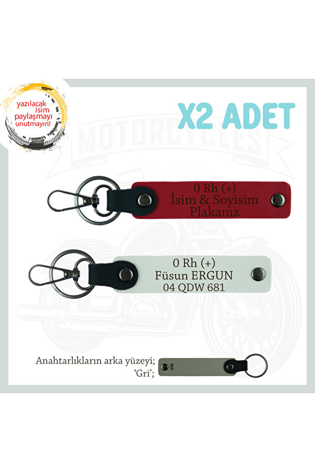 0 Rh (+) Blood Group Written Emergency Keychain, Red-White-Gr, Name Plate for Motorcycle Lovers