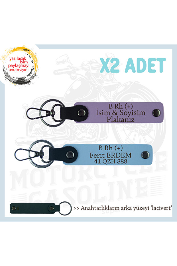 Name Plate and B Rh (+) Blood Group Written X2 Keychain Set, Purple-Blue-Navy, Special Surprise for Speed Lovers