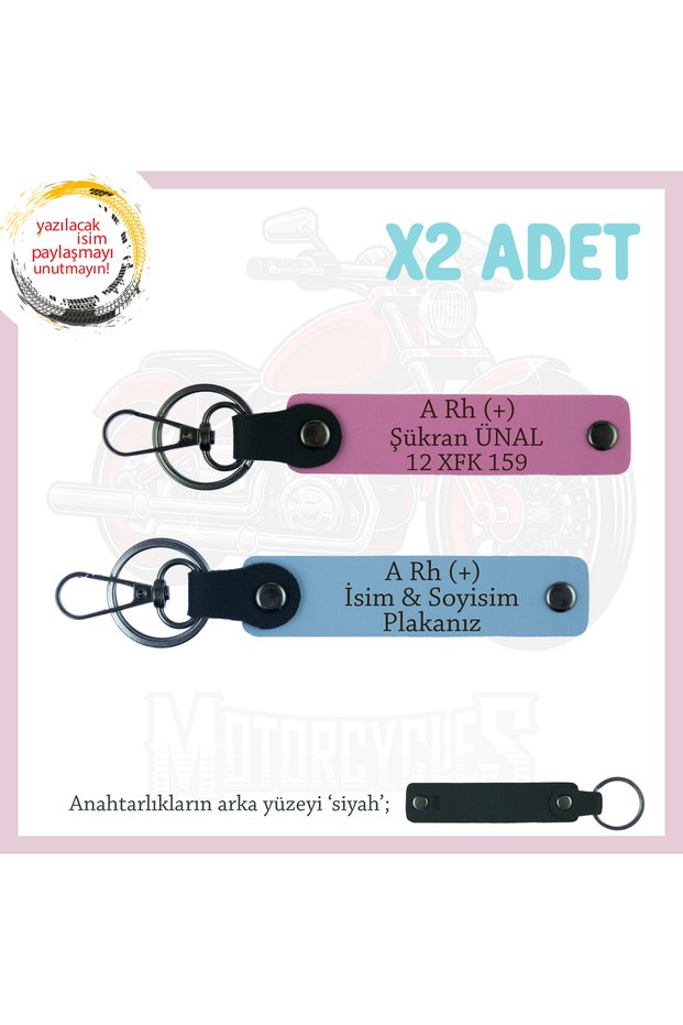 Gift, Blue-Pink-Syh, for Speed Enthusiasts, X2 Keychain with Name Plate and a Rh (+) Blood Group Written