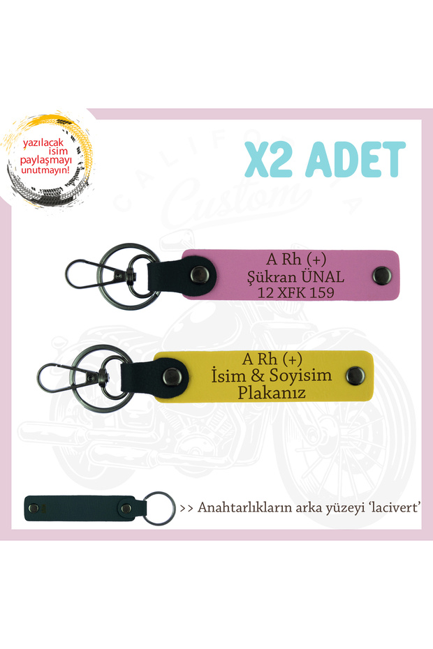 Emergency X2' Keychain, Yellow-Pink-Navy, Name Plate for Motorcycle Lovers and a Rh (+) Blood Group