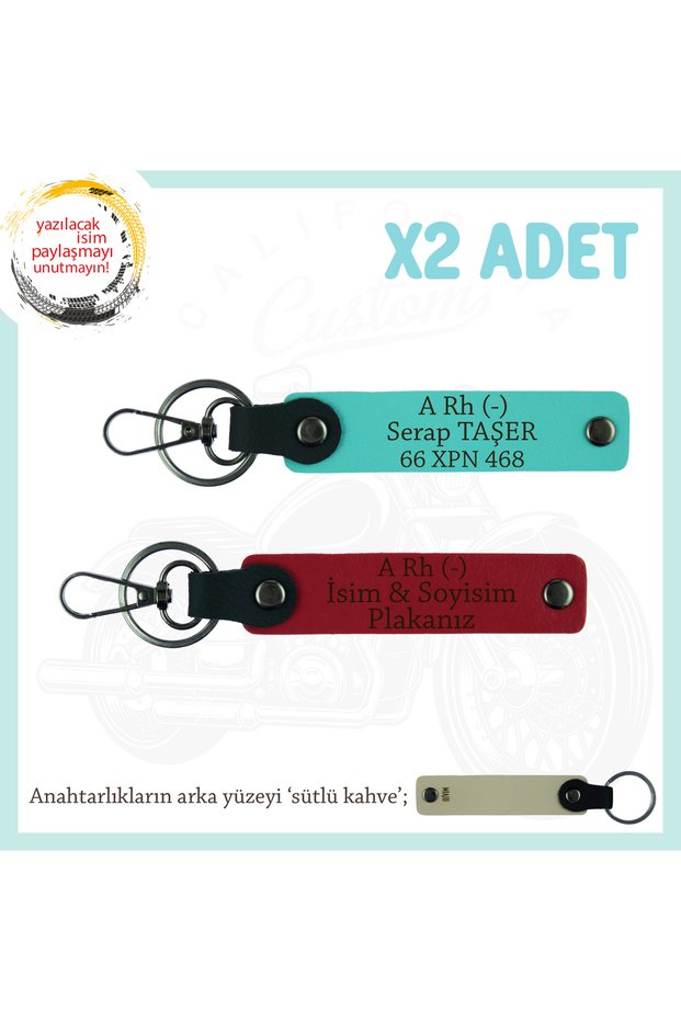 2-Piece Keychain, Red-Turquoise-Sk, Special Gift for Someone You Love Name Plate a Rh (-) Blood Group Written