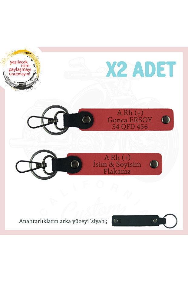 Leather, Pomegranate Flower-Syh, Gift for Motor Lovers Name Plate and X2 Keychain with a Rh (+) Blood Group Written