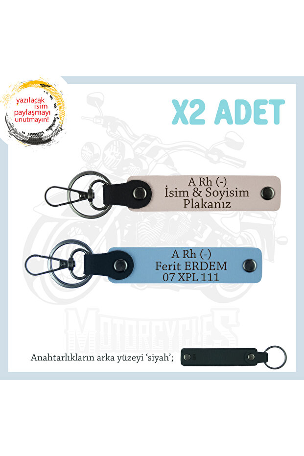 Gift X2 Keychain, Powder-Blue-Syh, Biker Style Special Name Plate a Rh (-) Blood Group Written