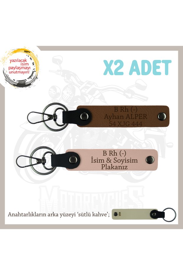Name Plate and B Rh (-) Blood Group Processed 2 Keychain, Yavruağzı-Coffee-Sk, Biker Style Special
