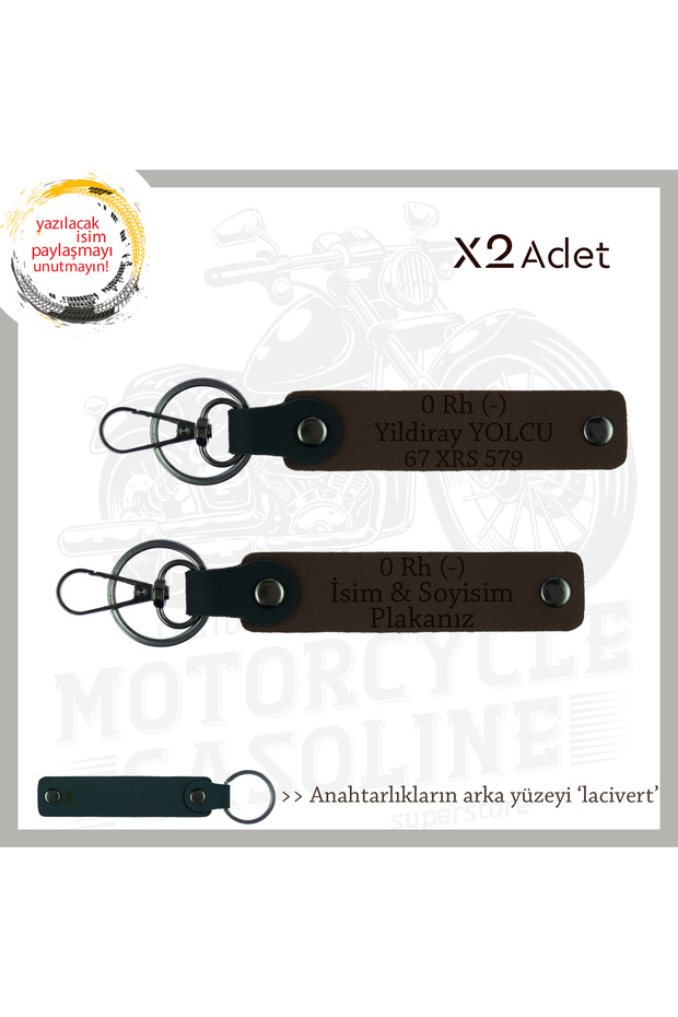 Exclusive for Biker Style, Gift X2'Li Keychain with Name Plate and 0 Rh (-) Blood Group, K Coffee-Navy
