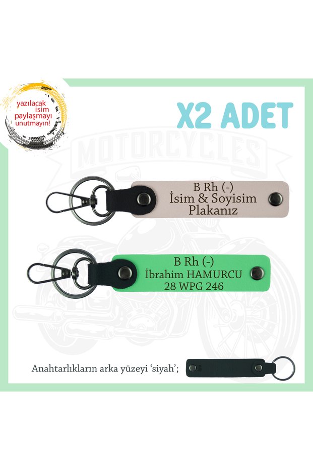 Special for Speed Lovers, Leather 2-Piece Keychain with Name Plate and B Rh (-) Blood Group, Powder-F Green-Syh