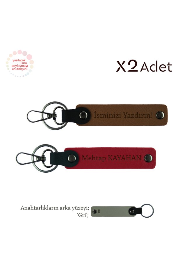 2-Piece Keychain Set with First and Last Name, Light Brown-Red-Grey, Thank You Teacher Gift