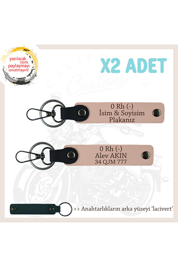 2-Piece Keychain Gift Set, Yavruağzı-Laci, Written for Drivers, Name Plate and 0 Rh (-) Blood Group