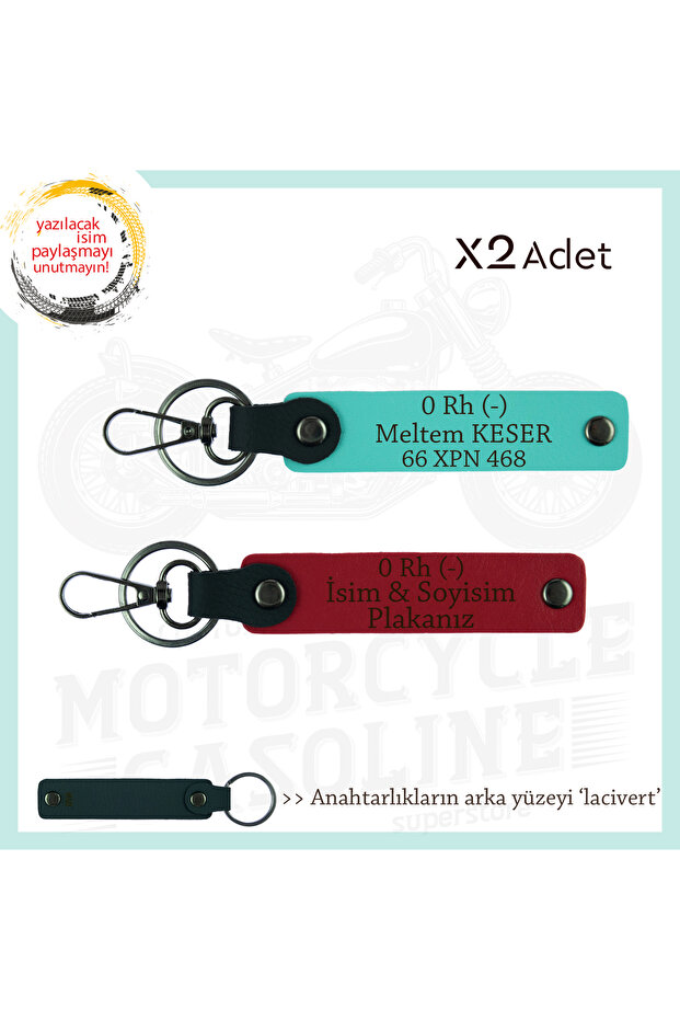 For Speed Lovers, Name Plate and 0 Rh (-) Blood Group, X2 Keychain Gift Set, Red-Turquoise-Laci